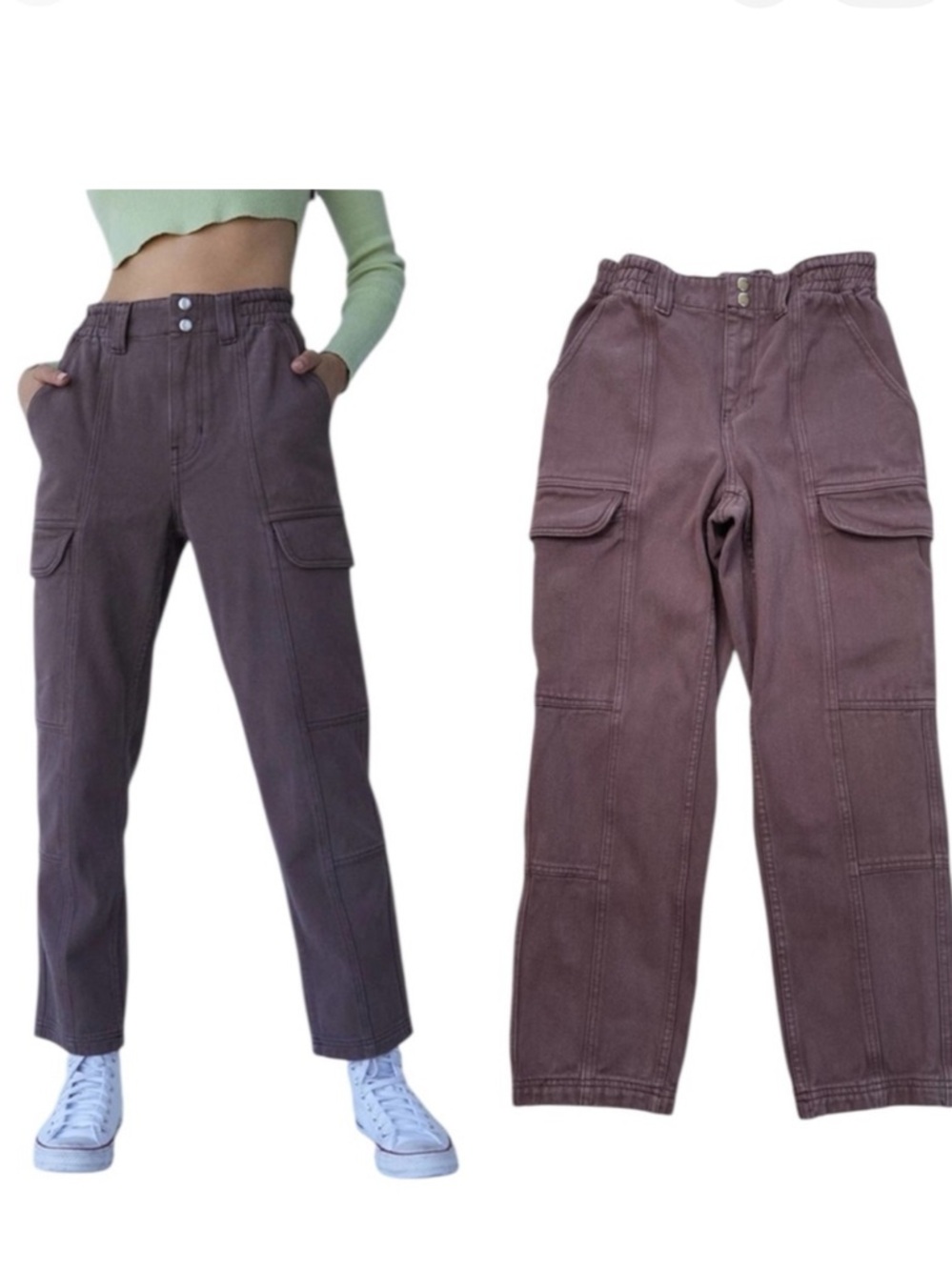 PacSun Brown Cargo Jeans Brownie Utility Pants Elastic Waist High Rise Medium